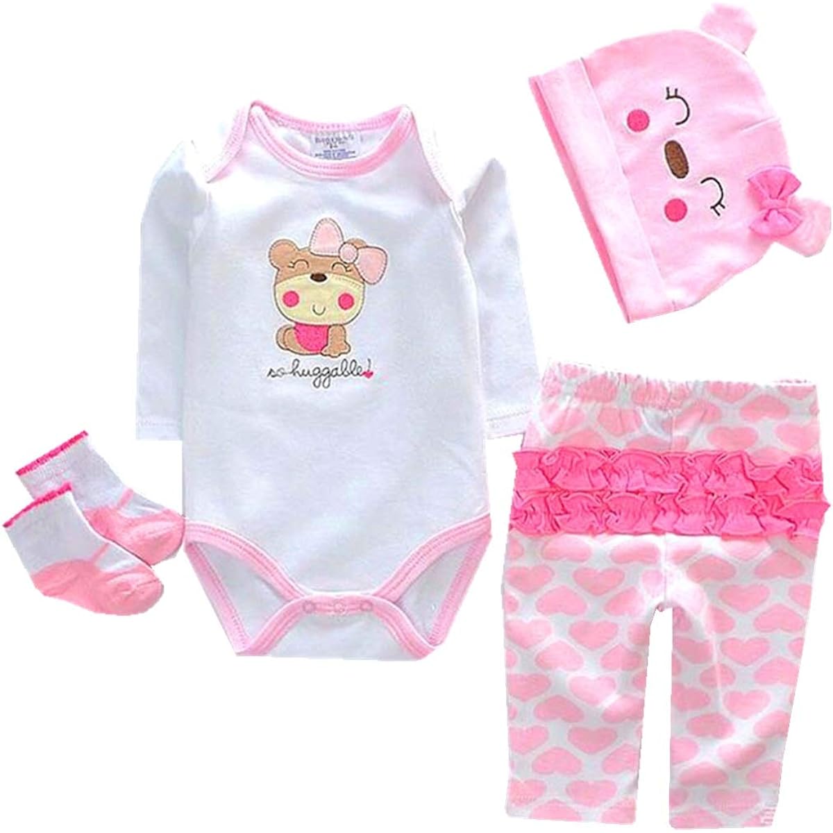 NPK Doll Reborn Baby Clothes Pink Outfits for 20"-22" Reborn Dolls Girls Baby Clothing Set