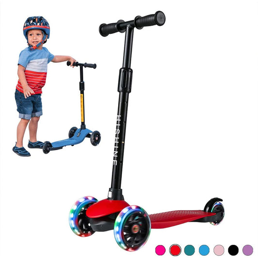 3 Wheel Scooter for Kids Ages 3-5 Boys Girls Toddler Scooter with LED Light Up Wheels, Adjustable Height, Tilt, Wide Deck, Rear Brake