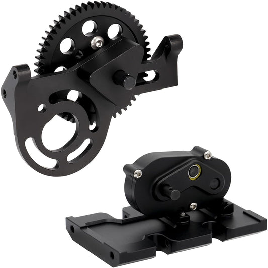 AMK 1/10 Transmission 30% OD Transfer Case Forward Motor Mount with Delrin Spur Gears for 1/10 RC Crawler Axial SCX10 II Element Enduro DIY LCG Chassis SCX10 Upgrade (Black)