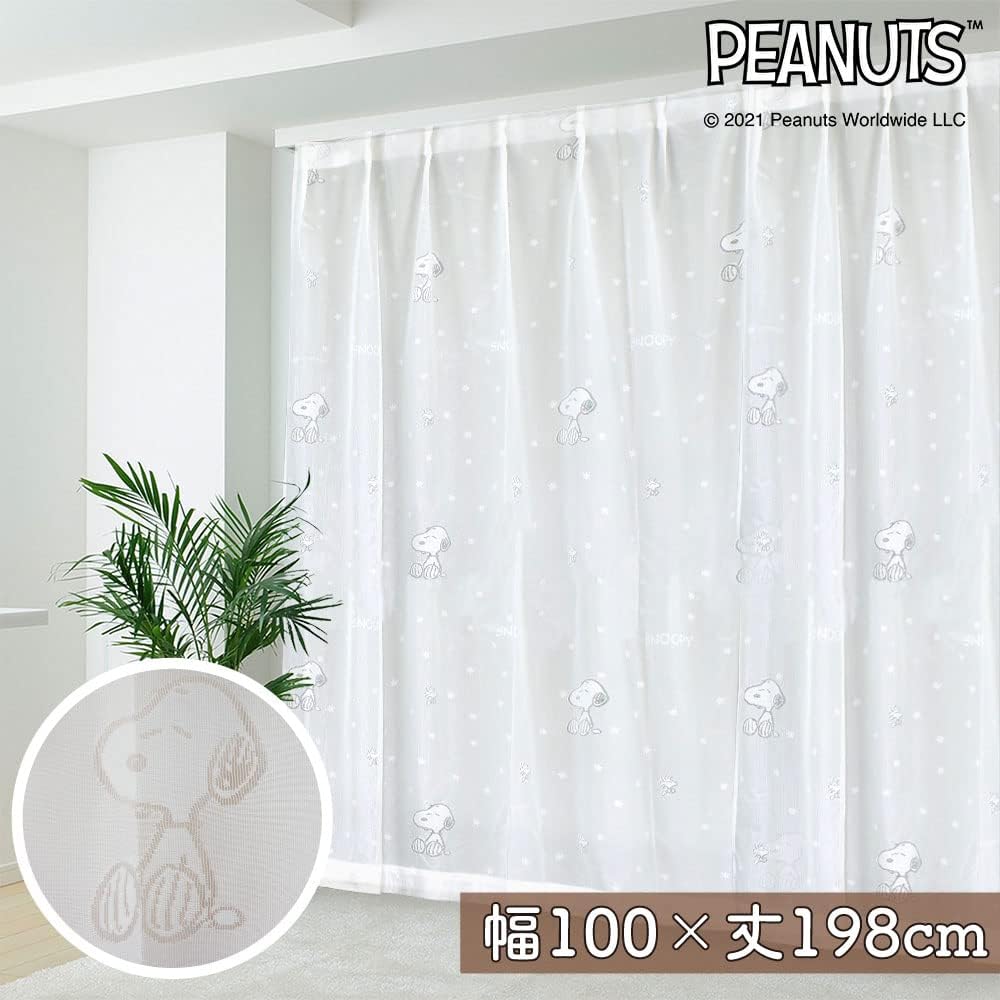 Noren Kobo Snoopy Curtain Goods Lace Curtain Simple Natural SNOOPY PEANUTS Width 100 x Length 198cm 11492