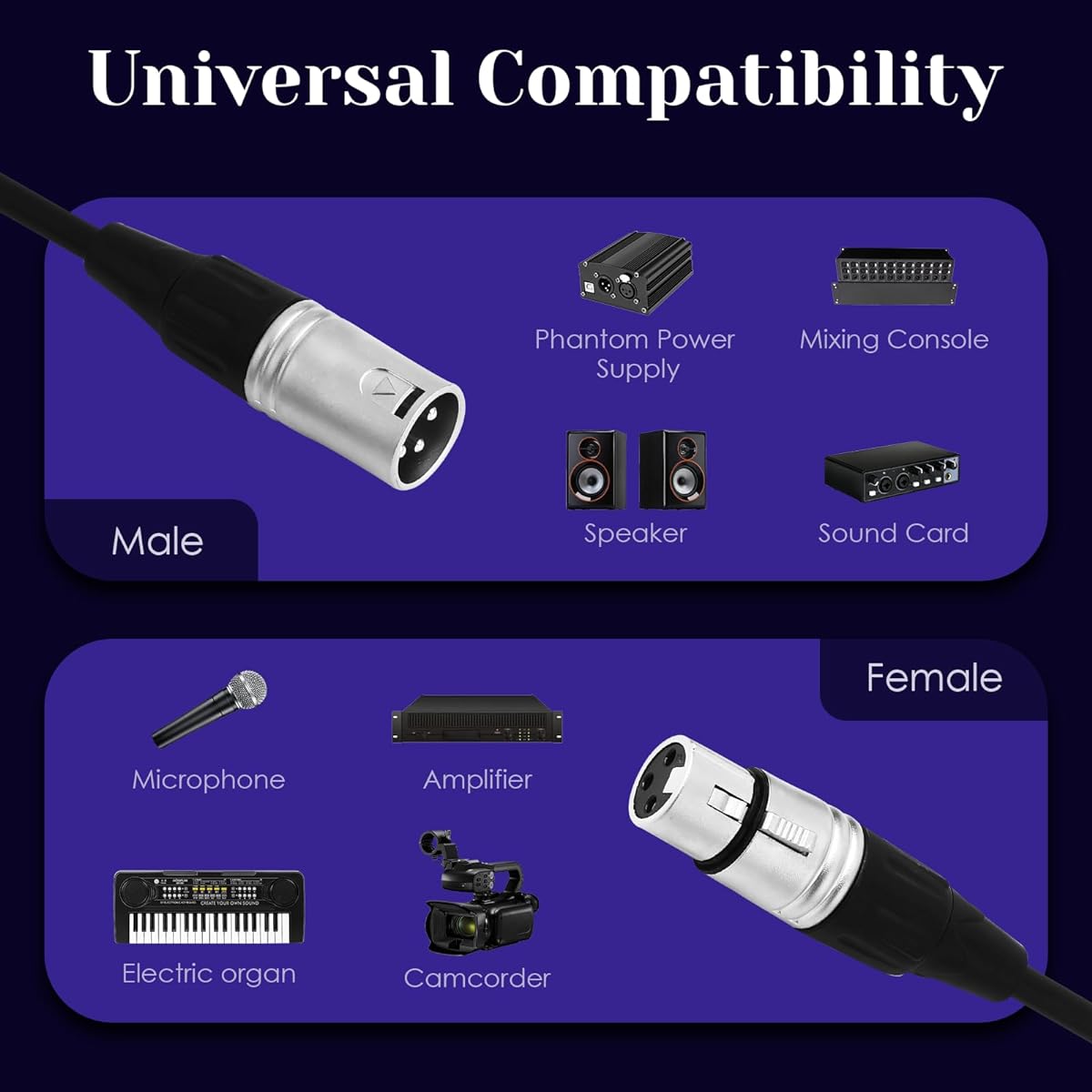 pegcabac XLR Cable 25ft 2 Pack Premium Microphone Cable XLR Male to Female Balanced Mic Cord 3 Pin Compatible with Mic/Mixer/Speaker System Black (25ft)