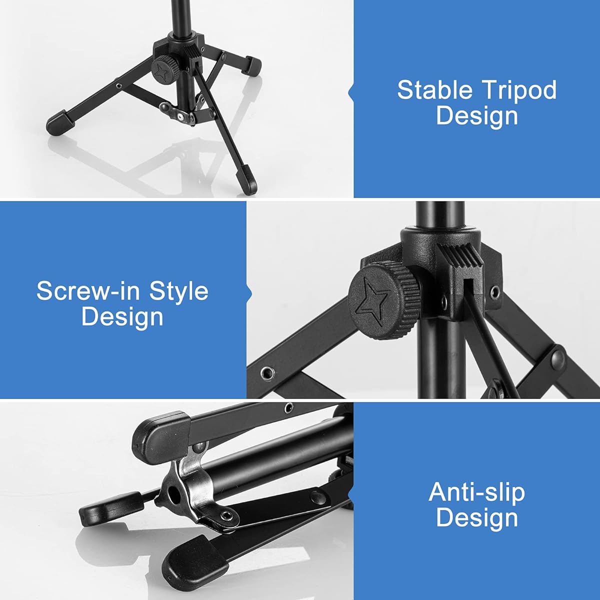 BILIONE Microphone Stand Desk Tripod Desktop Microphone Stand with Mic Clip 5/8" to 3/8" Metal Screw Adapter for Blue Yeti Snowball & Other Microphones
