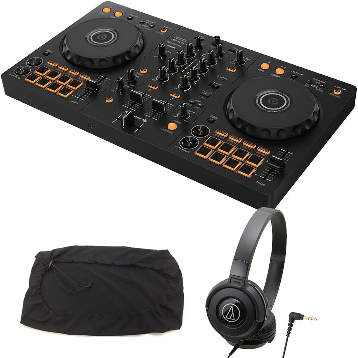 Pioneer DJ controller DDJ-FLX4 + headphones ATH-S100 + dust cover set《Rekordbox/Serato DJ Lite compatible》 [DDJ-400 successor model]