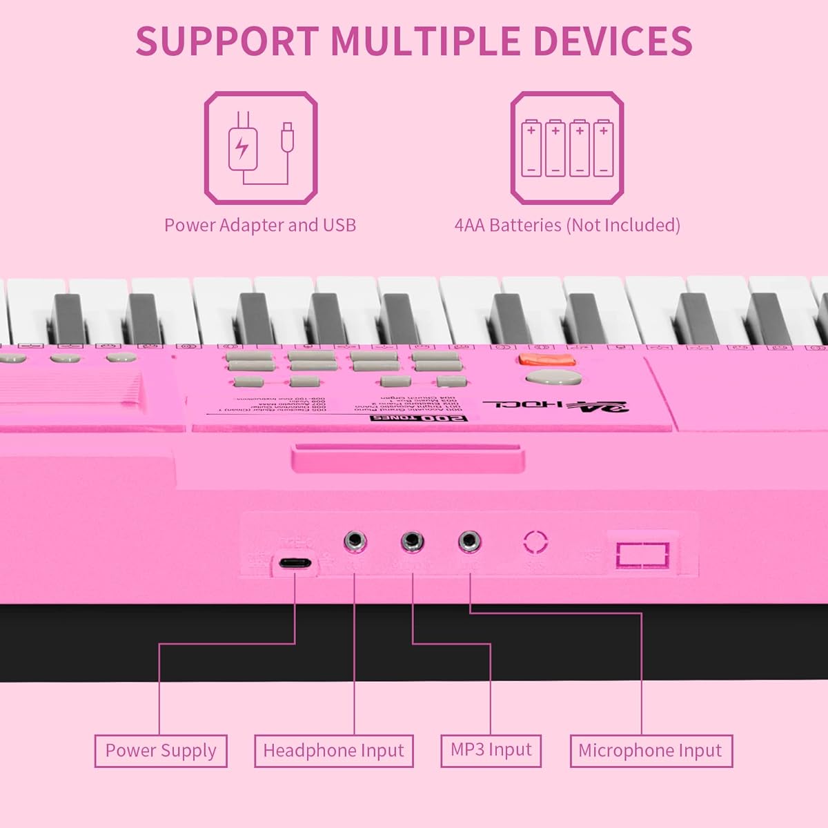 24HOCL 61 Key Premium Electric Keyboard Piano for Beginners with Built-in Stand and Dual Speakers/Microphone/Headphones/Stand/Display Panel