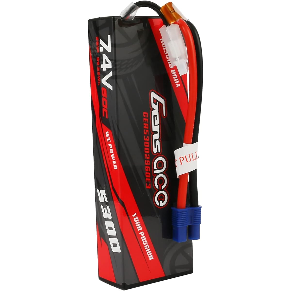 Gens ace 2S Lipo Battery 7.4V 5300mAh 60C Lipo Battery Pack 24# with EC3 Plug and Deans Adapter for RC Car