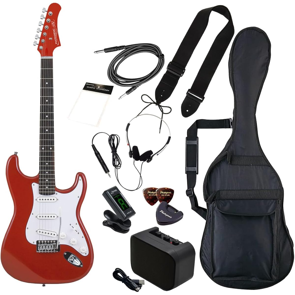 Photogenic PhotoGenic Electric Guitar Beginner Beginner Set ST Type ST-180/MRD Metallic Red [Soft Case/Shield/Mini Amplifier/Tuner/Headphones/Strap/Pick/Pick Case/Cross/Adjustment Wrench Included]