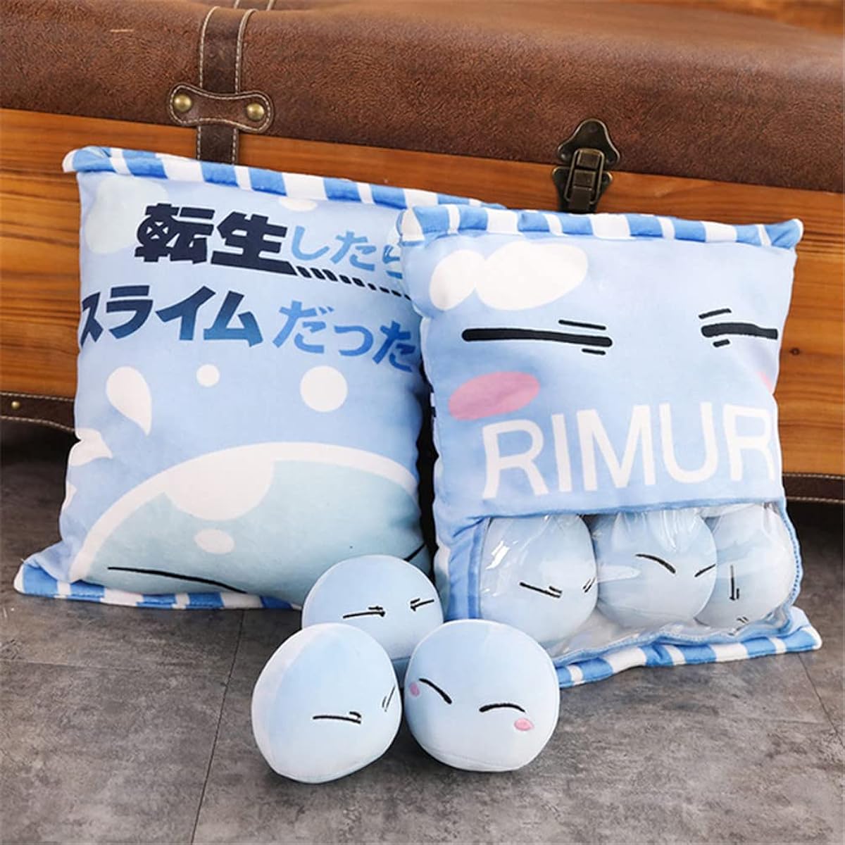 Anime "ThTime I Got Reincarnated as a Slime Tempest Rimuru" Removable Fluffy Animal Plush Dolls Removable Plush Pillows 6 Cute Dolls Inside (Blue)