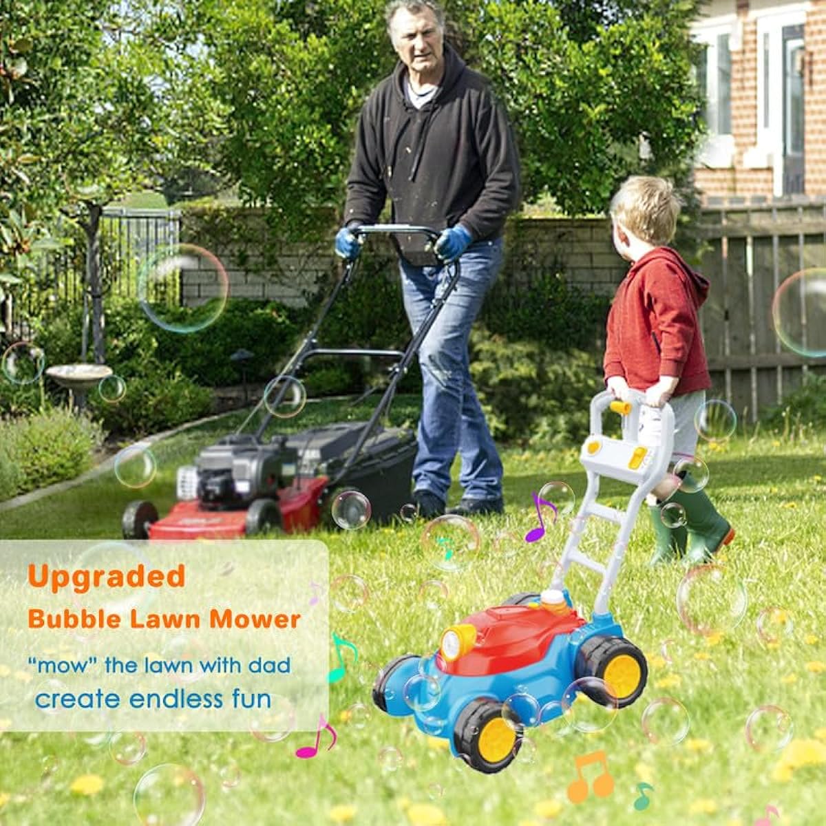 Upgraded Soap Bubble Lawn Mower Kids Toddler Bubble Machine for Girls Boys Ages 3 4 5 6 7 8 9+ Fun and Easy Outdoor Bubble Toys Perfect Gift for Summer Playtime Party Picnic Birthday Christmas