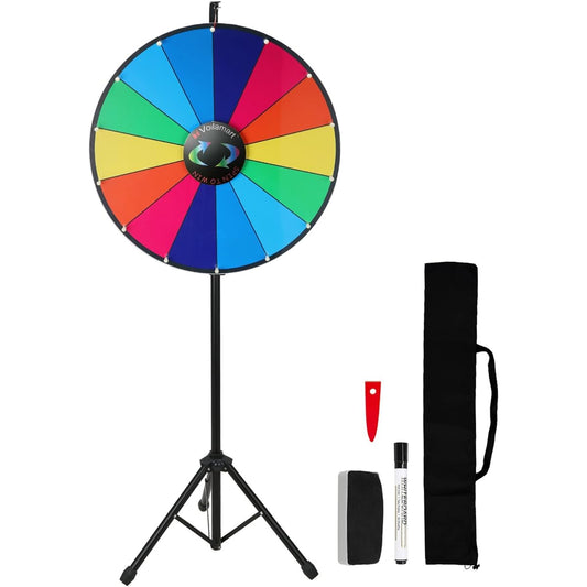 Voilamart 24" Prize Wheel with Foldable Tripod Floor Stand, Adjustable Height, 14 Slots Color Dry Erase Spin Wheel Spinner Game with Dry Erase & Marker Pens for Trade Show Fortune Spinning Game
