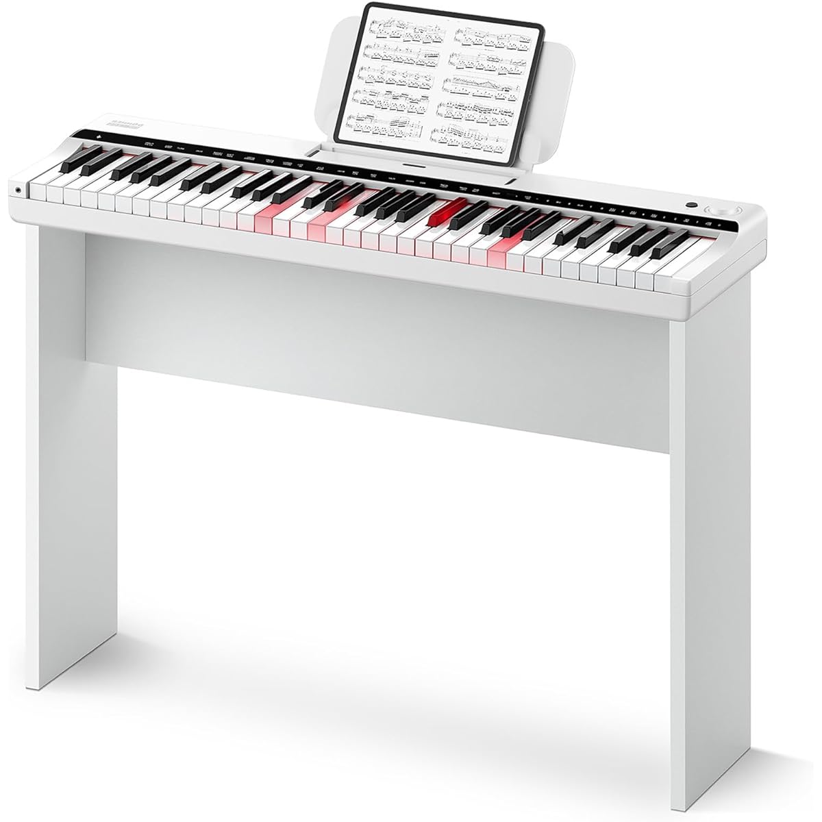 61 Keys, Glowing Keyboard, Rechargeable, 500 Tones, 300 Rhythms, 60 Demos, MIDI Compatible, Lightweight, Compact, Easy to Carry, Beginners, Children, Practice, Wooden Stand, Music Stand, Power Adapter, Japanese Instruction Manual Included DK-10S (White)
