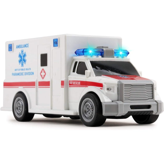 Vokodo Friction Powered Rescue Ambulance 1:20 Scale with Lights and Sounds Durable Kids Medical Emergency Vehicle Push & Go Pretend Play Van for Kids Boys Girls Gift