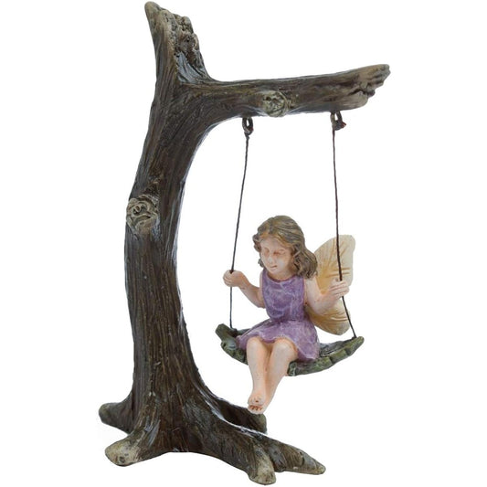 TG,LLC Treasure Gurus Fairy Girl on Tree Swing Miniature Figurine Garden Accessory Dollhouse Decorative Ornament