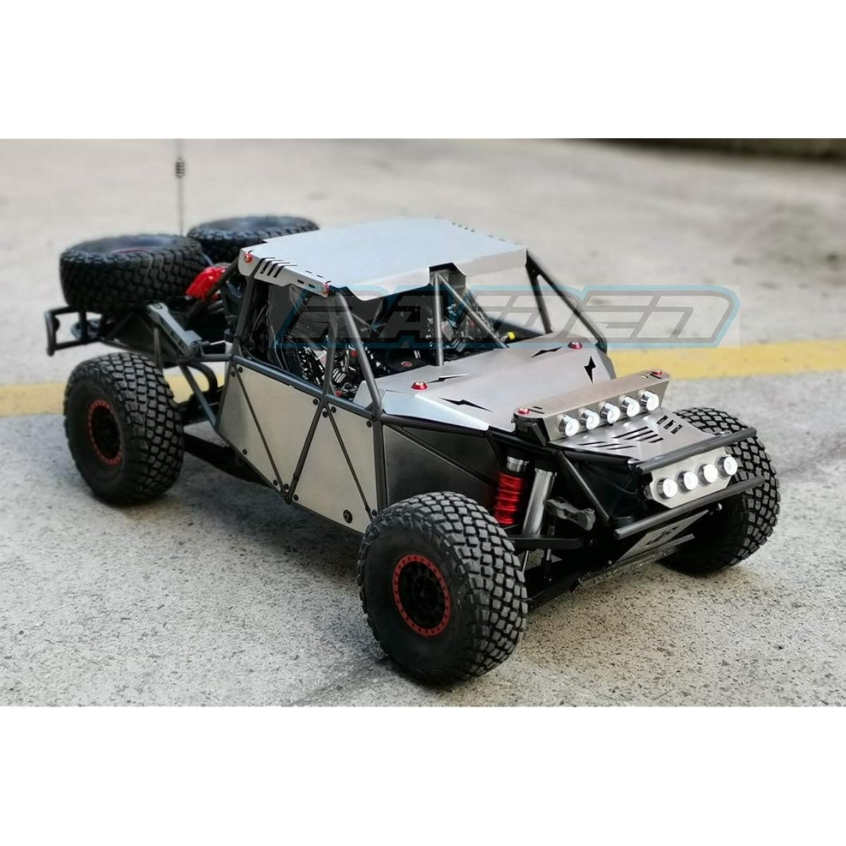 Raidenracing Stainless Steel Body Armor Roof + Hood + Side + Light Bar Panel for Traxxas 1/7 UDR Unlimited Desert Racer - with LED Set