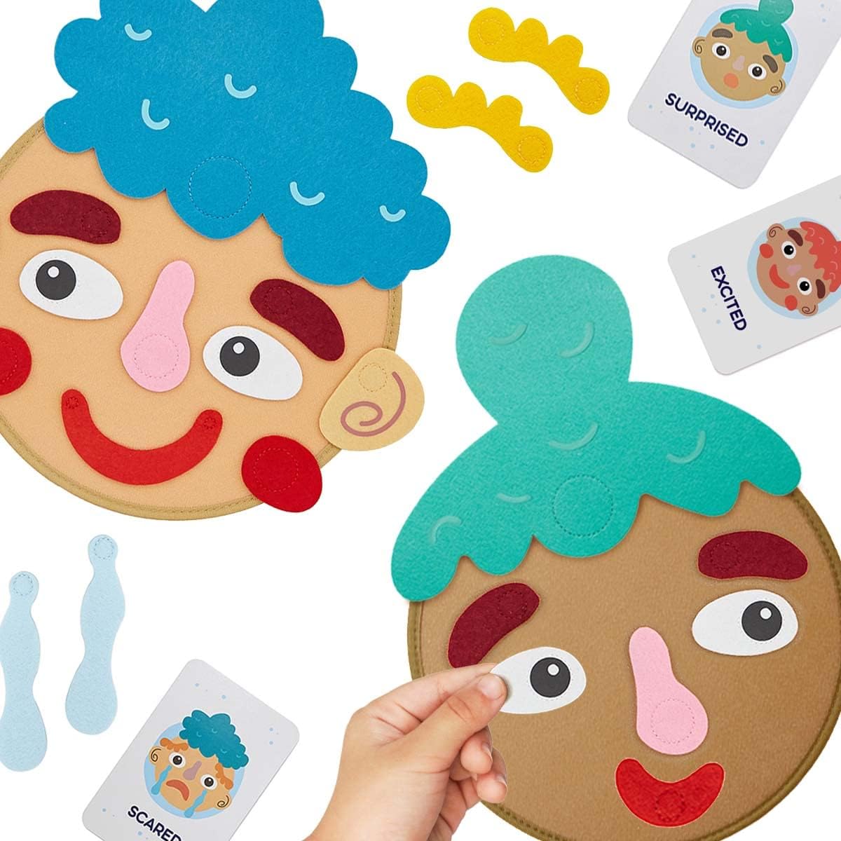 LA LA LLAMA Social Emotional Games for Kids - Make Faces to Explain Your Feelings - 9 Emotions Flash Cards - Preschool Learning Activity Toys Express Your Feelings - Gift for 3 Year Old Girls - 1 Face Board