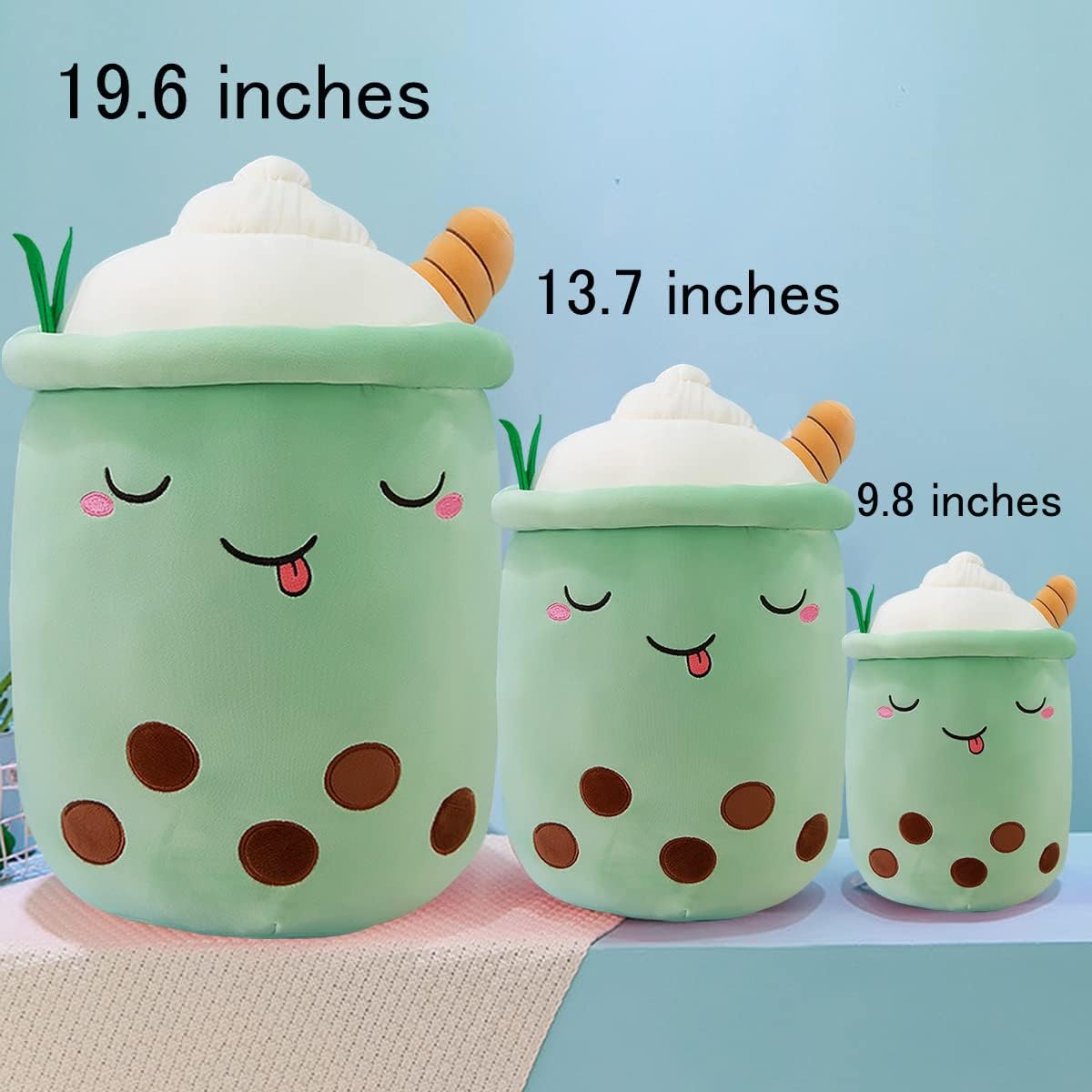 MDXMY Boba Stuffed Bubble Tea Plush Pillow Soft Cute Pearl Milk Tea Hug Pillow (Green Cream 19.6 Inch)