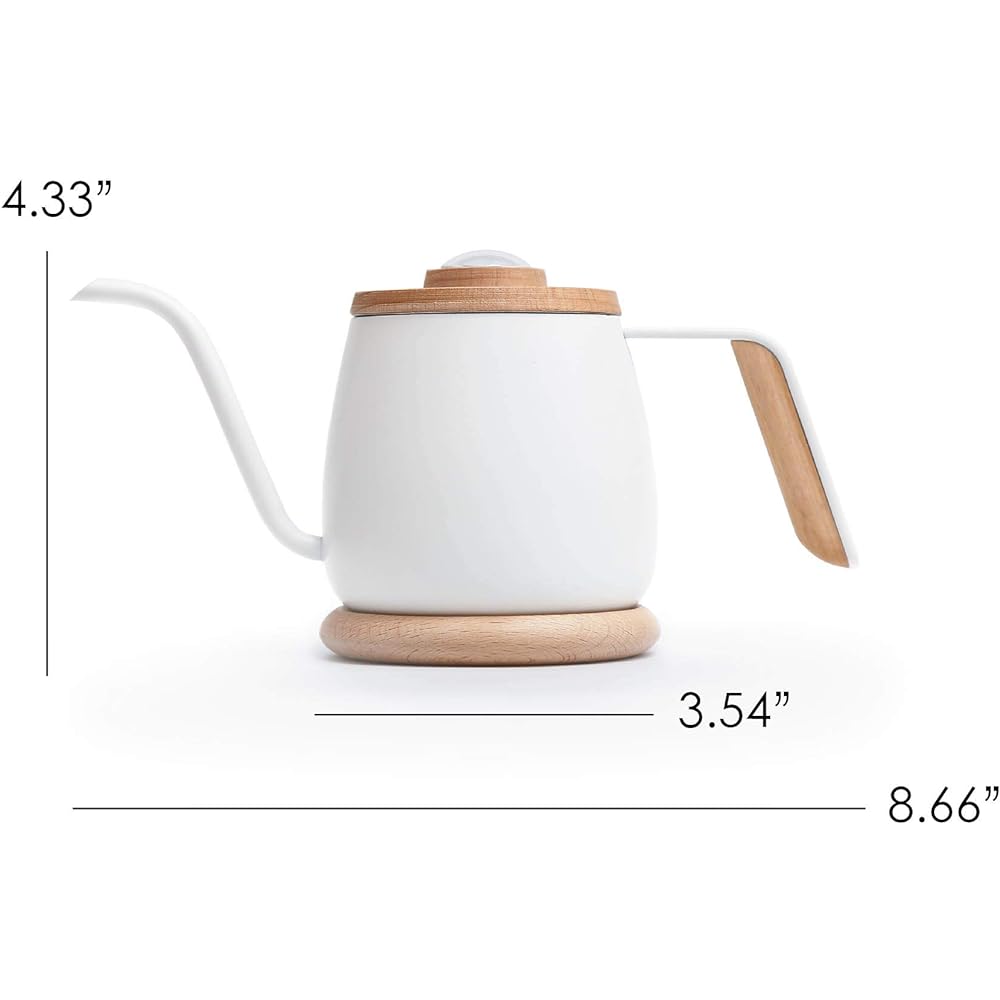 SimpleReal TAMAGO narrow mouth mini coffee drip kettle. Comes with a thermometer, lightweight, and compatible with electromagnetic cookers. Compatible with tea. White 350mL