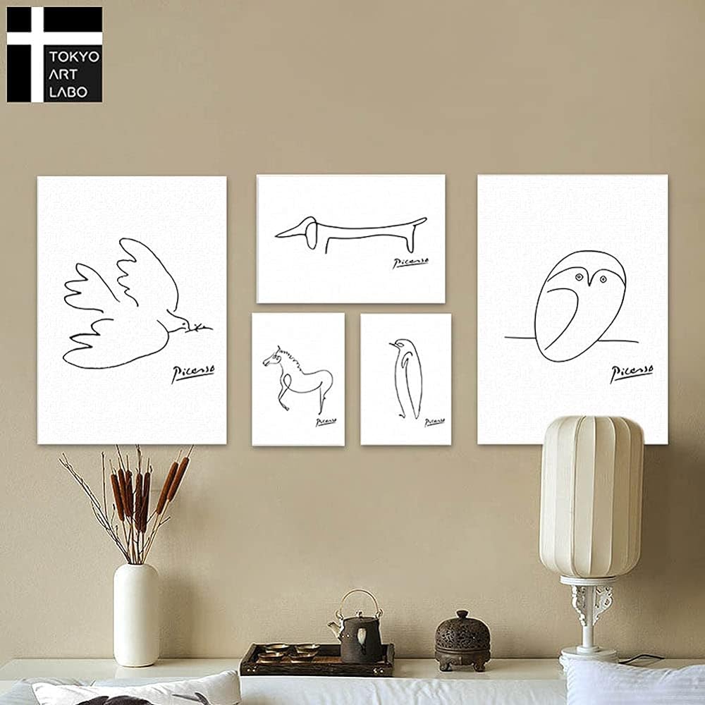 CREA Art Panel Picasso Set of 5 Wall Hanging Interior Painting Owl Modern Design Peace Pigeon Horse Dog Penguin