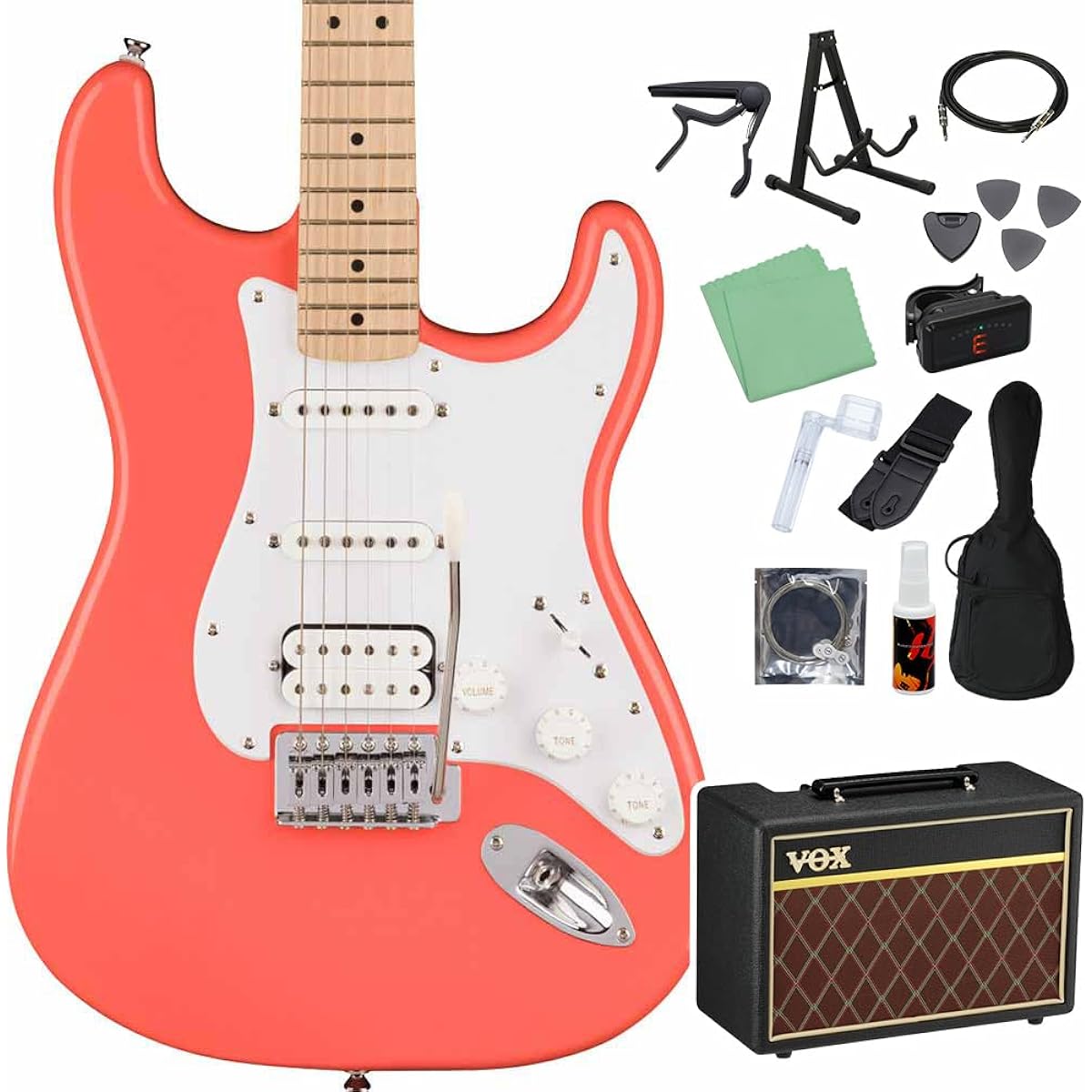 Squier by Fender SONIC STRATOCASTER HSS Tahitian Coral Electric Guitar Beginner 14-piece Set [With VOX Amplifier] Stratocaster Squier/Squier