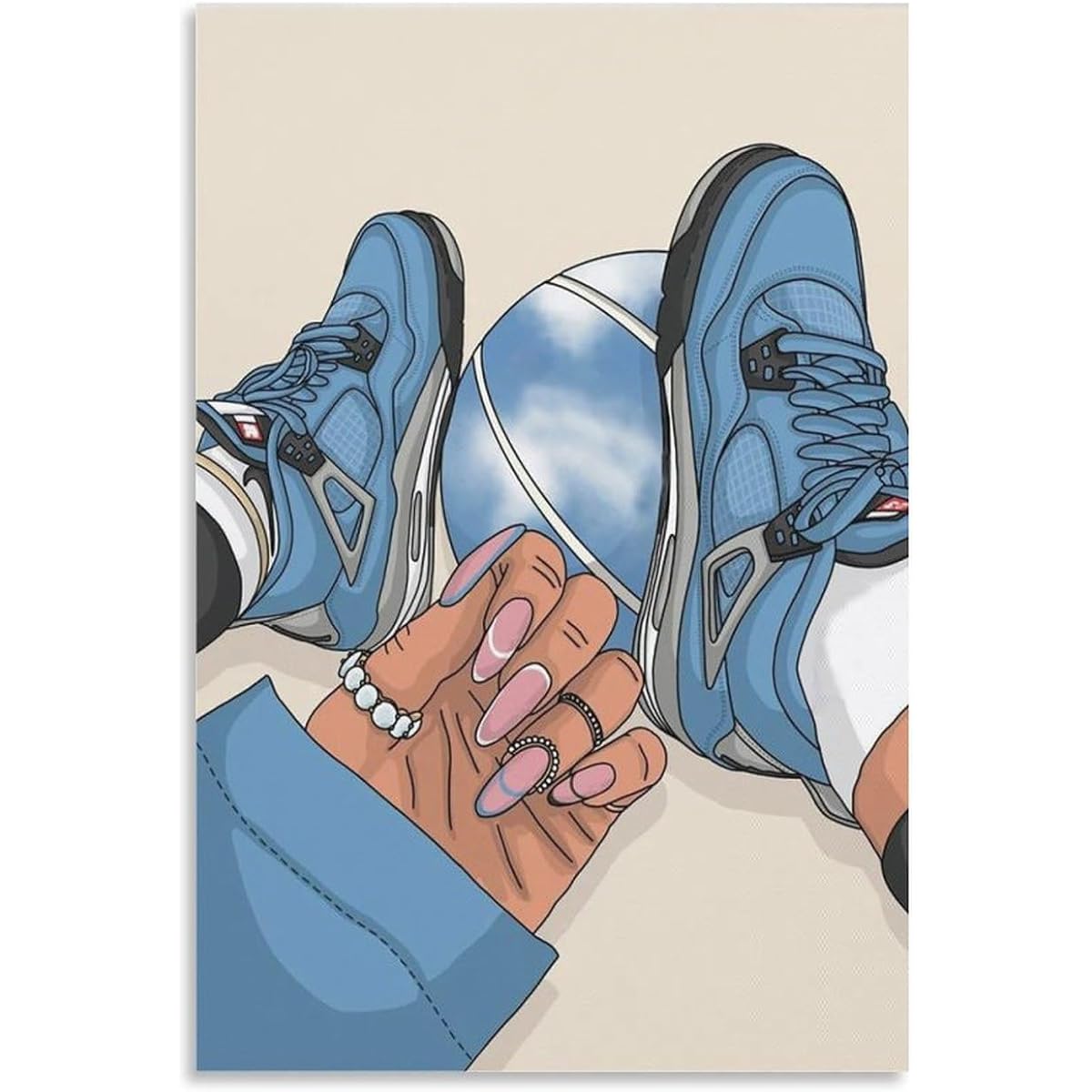 Sneaker Poster, Blue Nail Art Sneaker Poster Fashion Sport Sneaker Poster Wall Art Painting Canvas Wall Decor Home Decor Living Room Decoration Aesthetic 16x24inch(40x60cm) Unframed Style