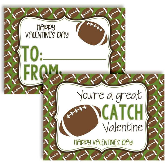 AmandaCreation You're A Great Catch Football Themed Valentine's Day Cards for Kids for Friends and Classmates, 30 3.5" x 5" Fill-in Cards, No Envelopes