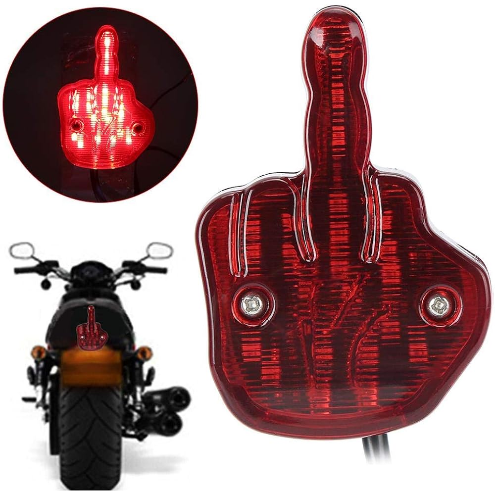 Aramox Motorcycle Tail Light 12V LED Motorcycle Tail Light Rear Brake Lamp Unique Middle Finger Styling