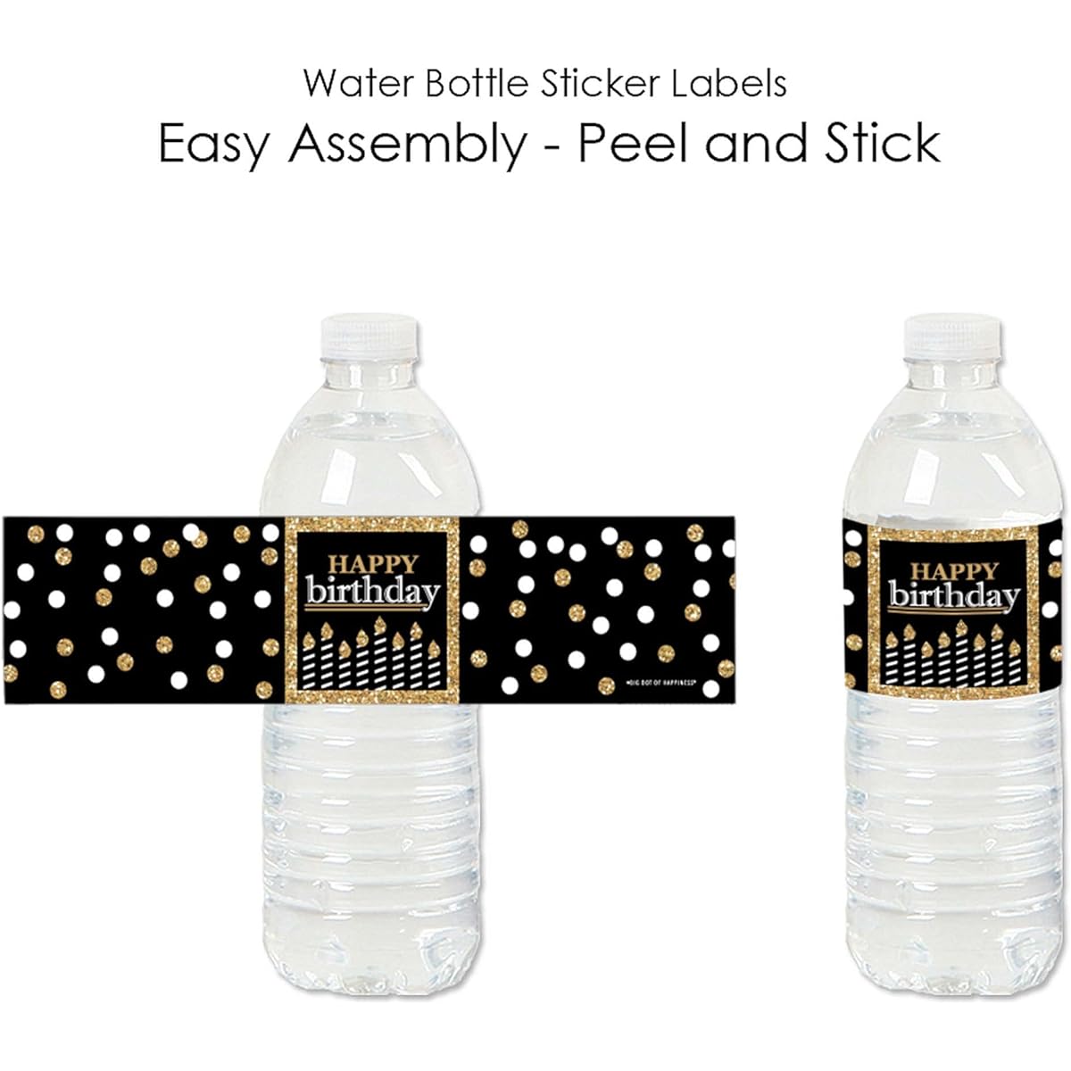 Happy Birthday Gold Birthday Party Water Bottle Sticker Labels for Adults, Set of 20