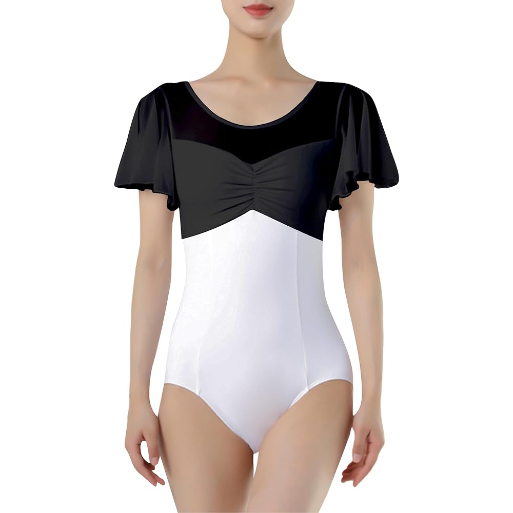 [flexdans] Women's Leotard Ballet Adult Short Sleeve Ruffle Leotard Adult Ballet Gymnastics Yoga Dance Ballet Leotard