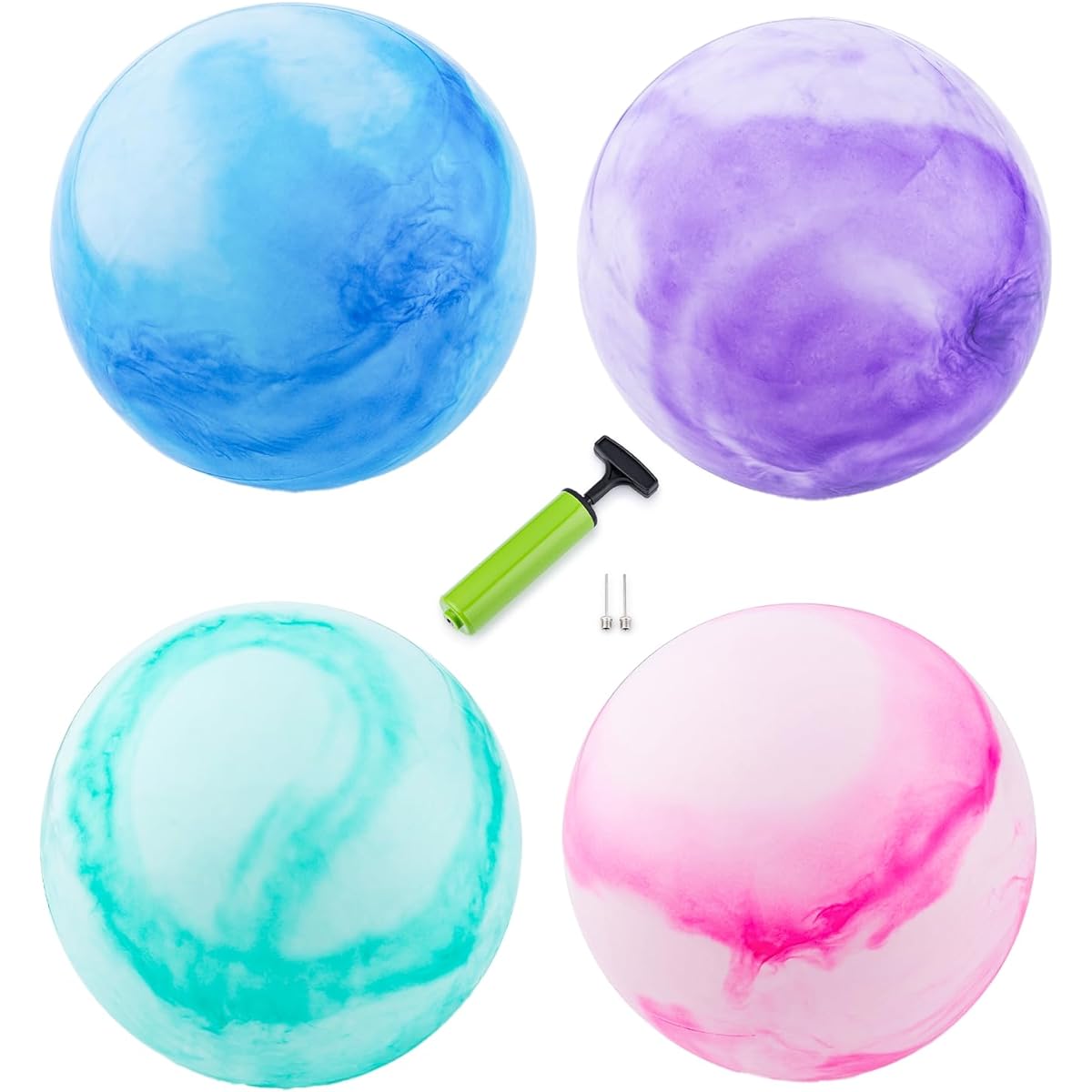 Marbleized Rubber Balls (Set of 4) for Kids Play with 2 Pins & Pump by New Bounce|Durable Indoor/Outdoor Toys for Children|Fun Bouncing Balls|Great for Party Favors, Birthdays, Sports Activities