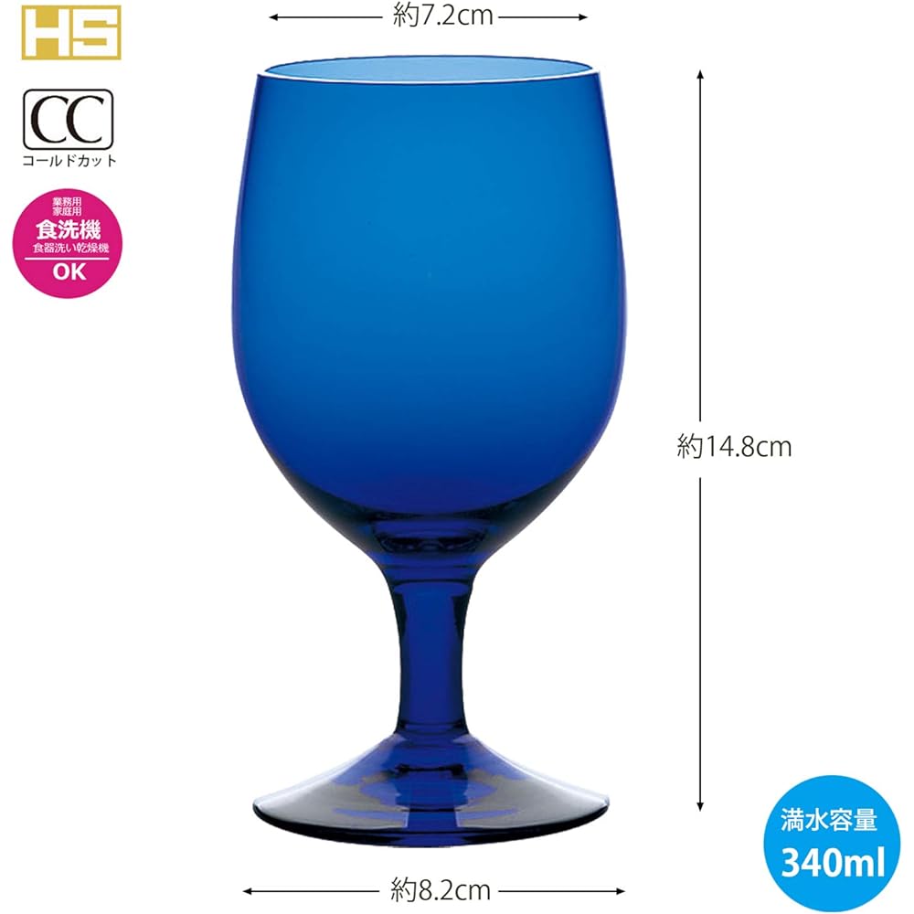 Toyo Sasaki Glass Goblet Blue 340ml Colored Stem Made in Japan Unbreakable Dishwasher Safe 35006HS-UB Set of 6
