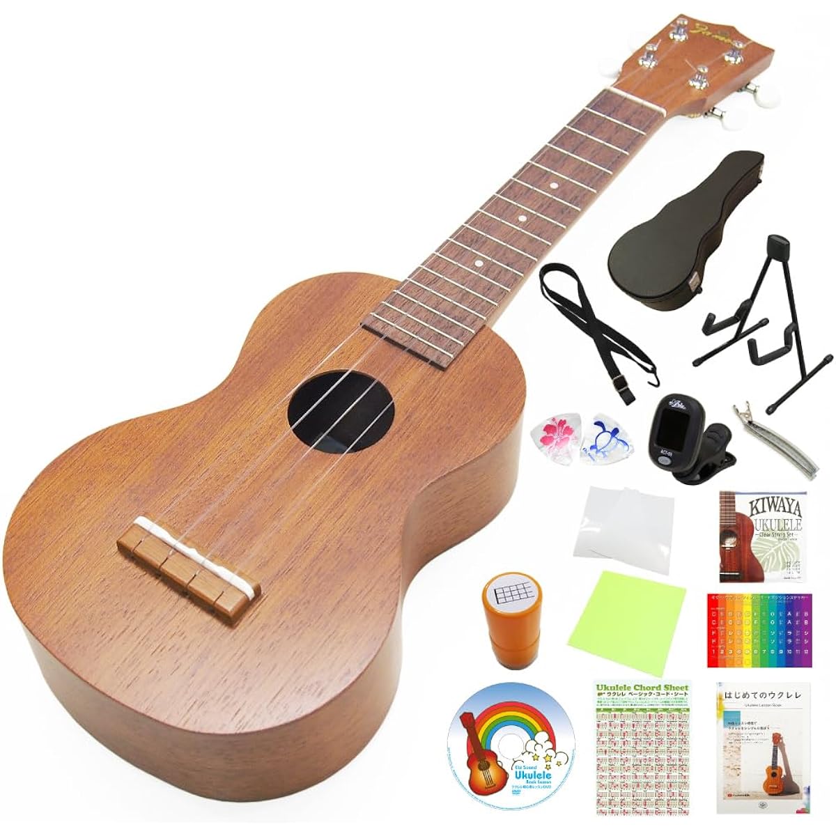 Famous Domestic Ukulele FS-1G Soprano High Grade 15 Piece Set with Hard Case Mahogany (Reliable Made in Japan) (Sweet Tone) (U)