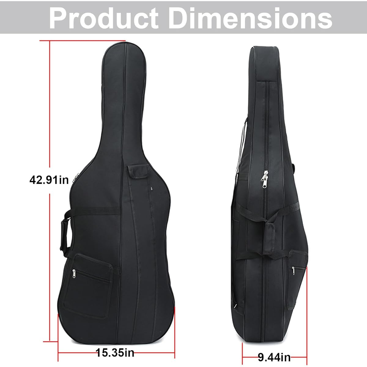 Cello Case Soft Padded for Cello Cello Gig Bag Travel Bag with Multiple Pockets Cello Gig Bag with Thick Padded Shoulder Strap & Handle (1/2)