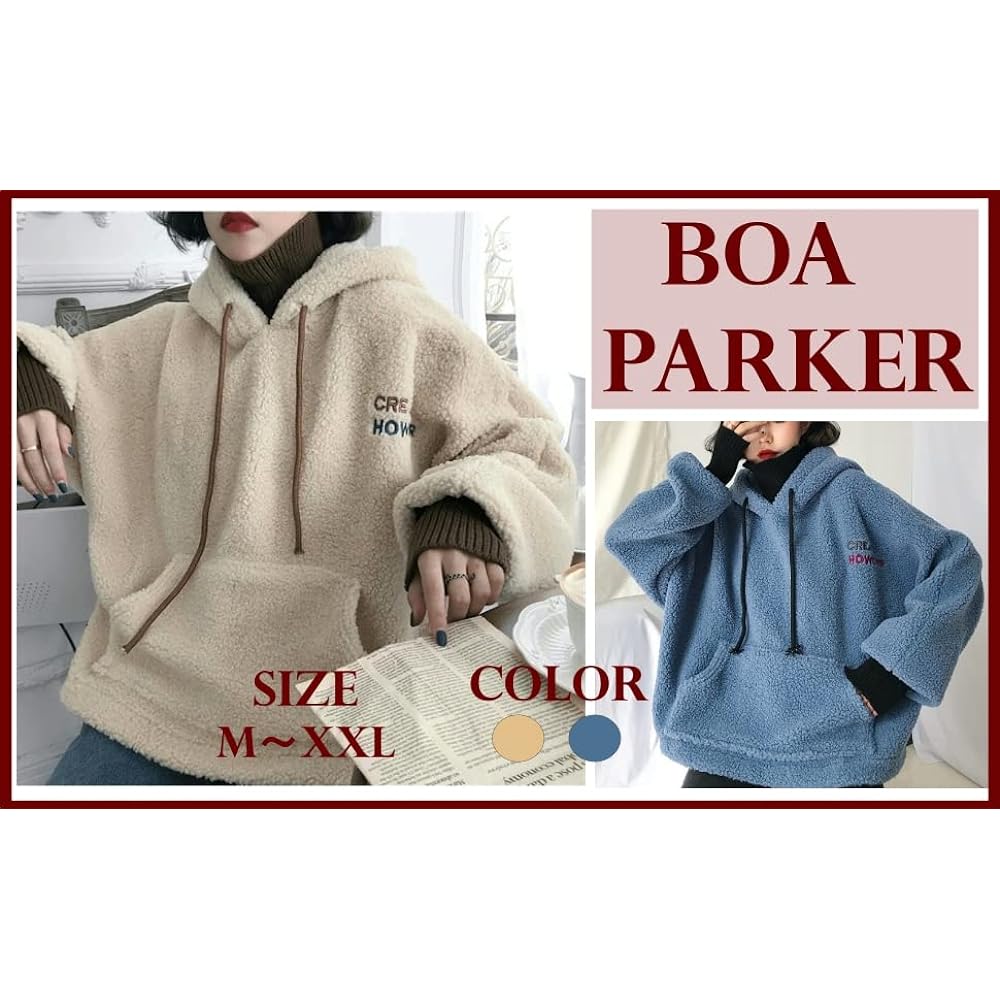 [ririka] Boa Parka with Logo Fluffy Fluffy High Neck Layered Style Loose Silhouette with Pocket Cute Autumn/Winter Warm Women's