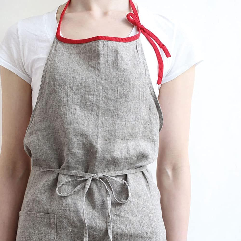[Lino Elina] Lino e Lina Apron Full Apron Mila A203 Flux/Red Women's Men's Kitchen Plain Linen Hemp Simple Long Length