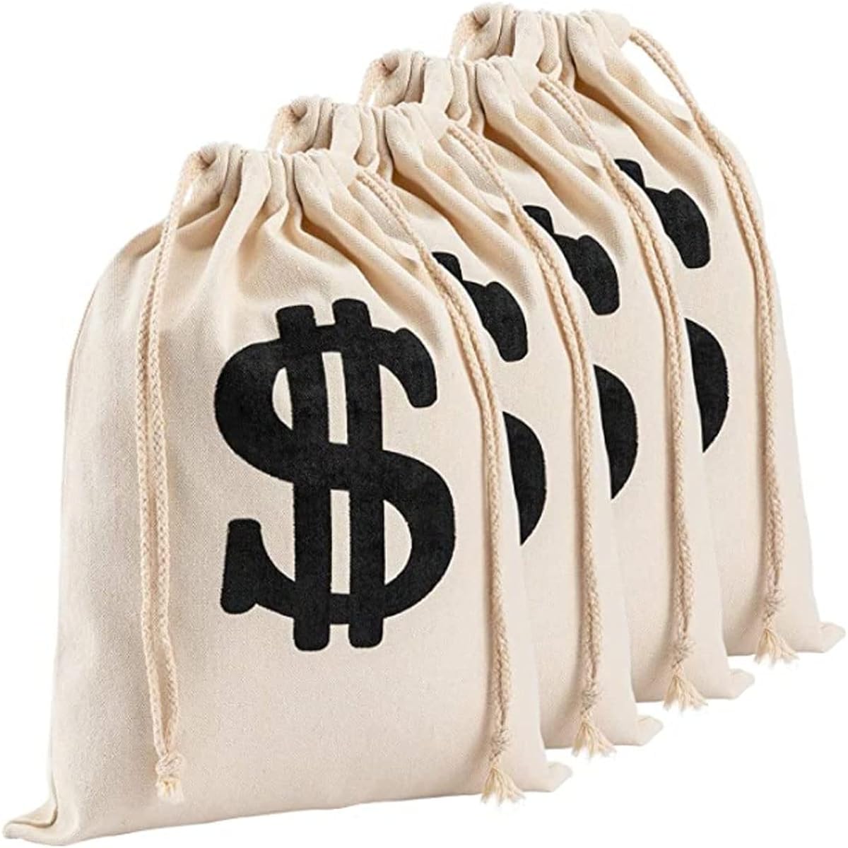 Ezsskj Money Bag Pouch with Drawstring Canvas Cloth Dollar Sign Carry Sack Toy Party Favors Bank Robbery Pirate Cowboy Cosplay Theme Party