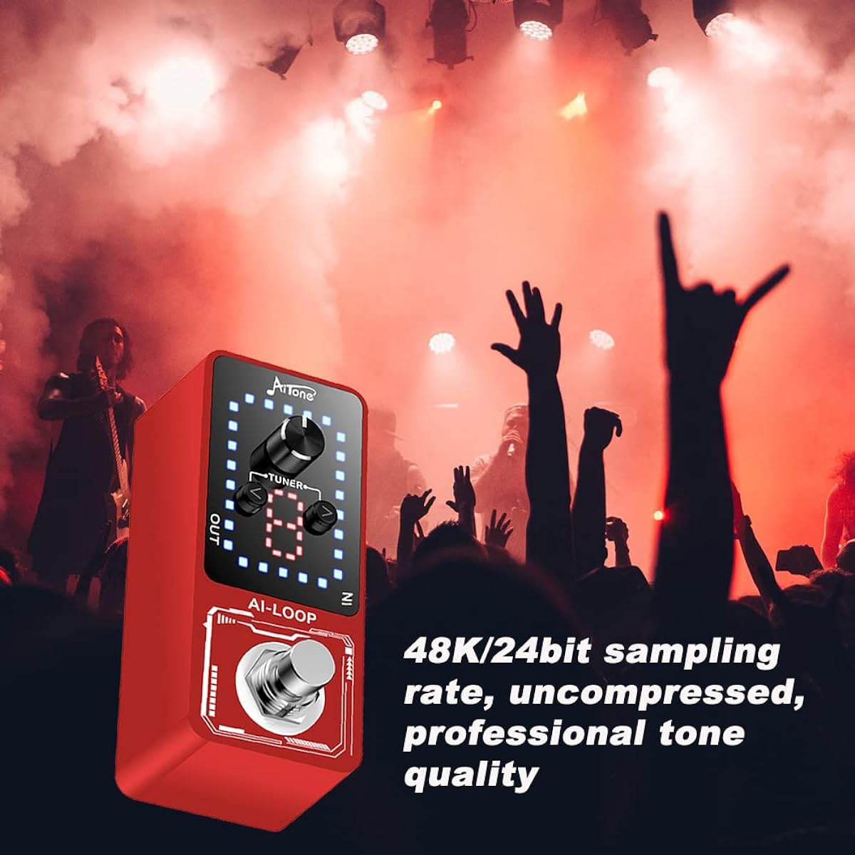 Guitar Looper Pedal with Tuner, 9 Loops, Effect Pedal with USB Cable, for Electric Guitar, Bass, Recording Time: 40 Minutes