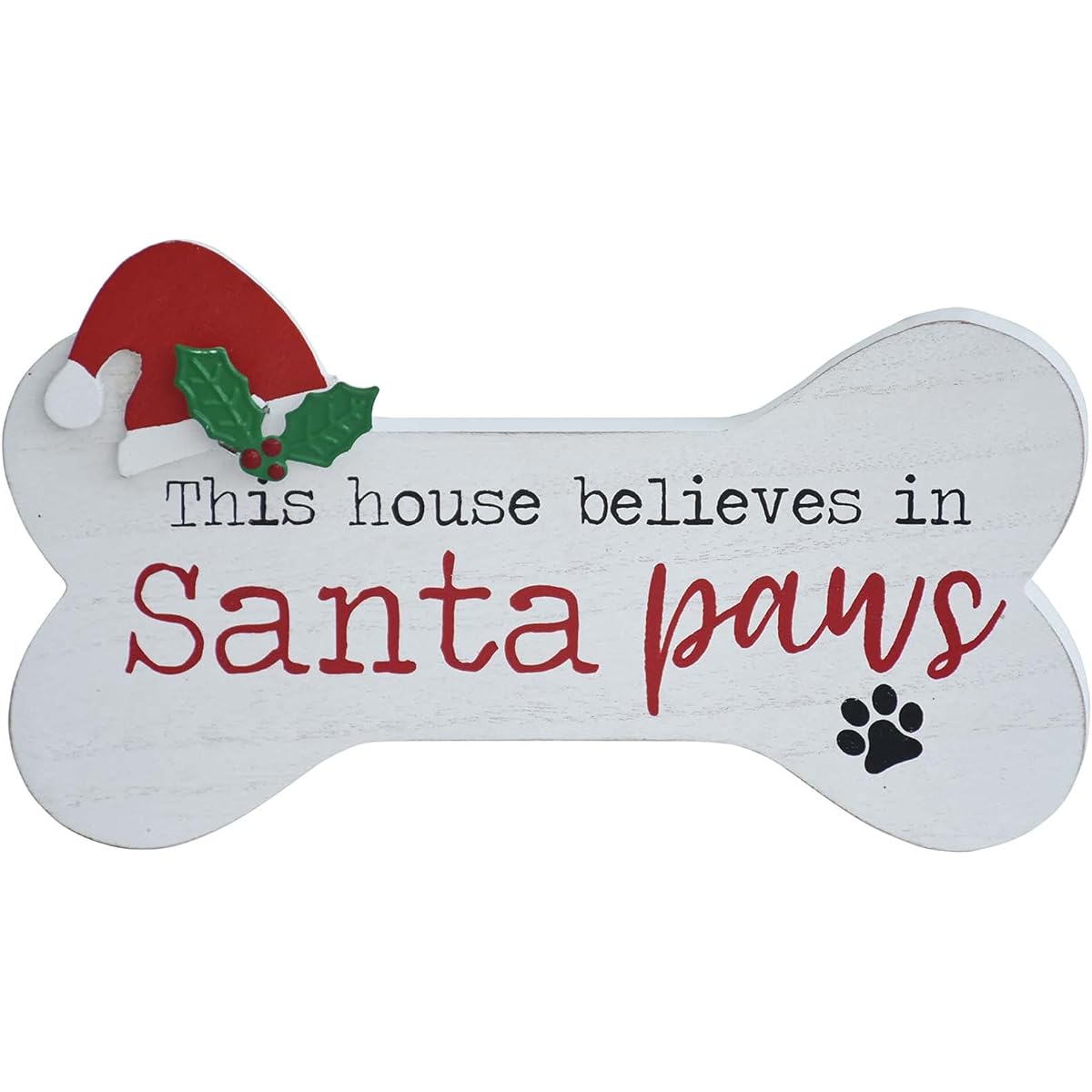 Paris Loft Pet Christmas Sign, This House Believes in Santa Paws, Dog Bone Christmas Sign, Wooden Holiday Sign Dog Decor for Living Room, Dining Room, Family Room, Entryway, Kitchen