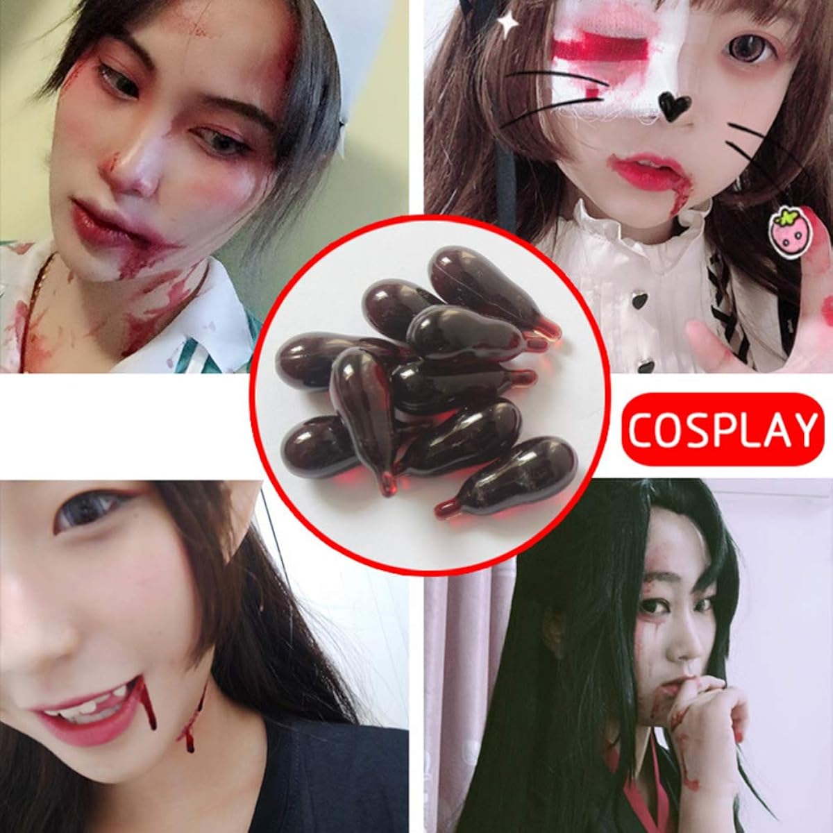 Amosfun 30pcs Halloween Fake Funny Blood Potion Trick Toy Blood Vomit Capsule Horror Prop Halloween Fun Joke Horror Scary Prank Toy April Fool's Day Cosplay Party Masquerade