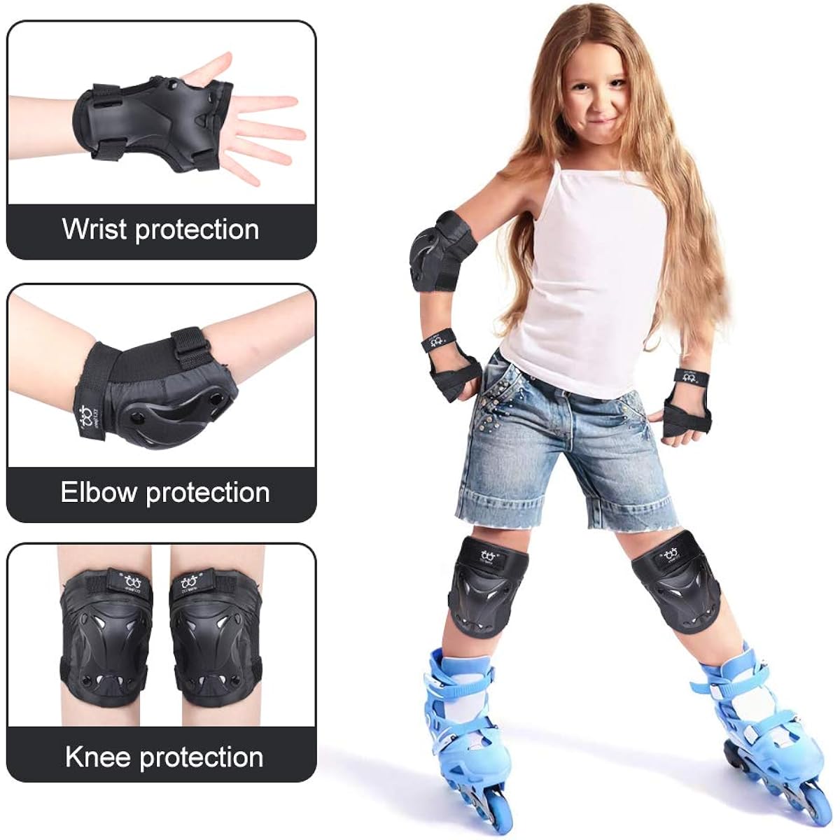 boruizhen Kids/Youth Knee and Elbow Pads with Wrist Guards Inline Protective Gear Pad Set for Skateboarding Cycling Bike Riding Multi-Sport