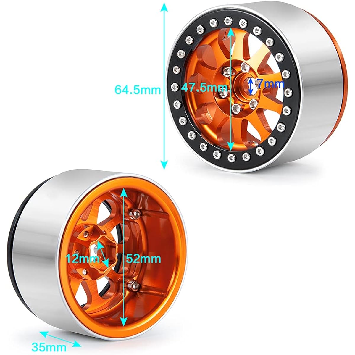RCLIONS Aluminum Alloy 2.2inch RC Beadlock Wheel Rims 35mm for Axail Wraith RR10 TRX4 1/10th RC Crawler Truck Car 4pcs