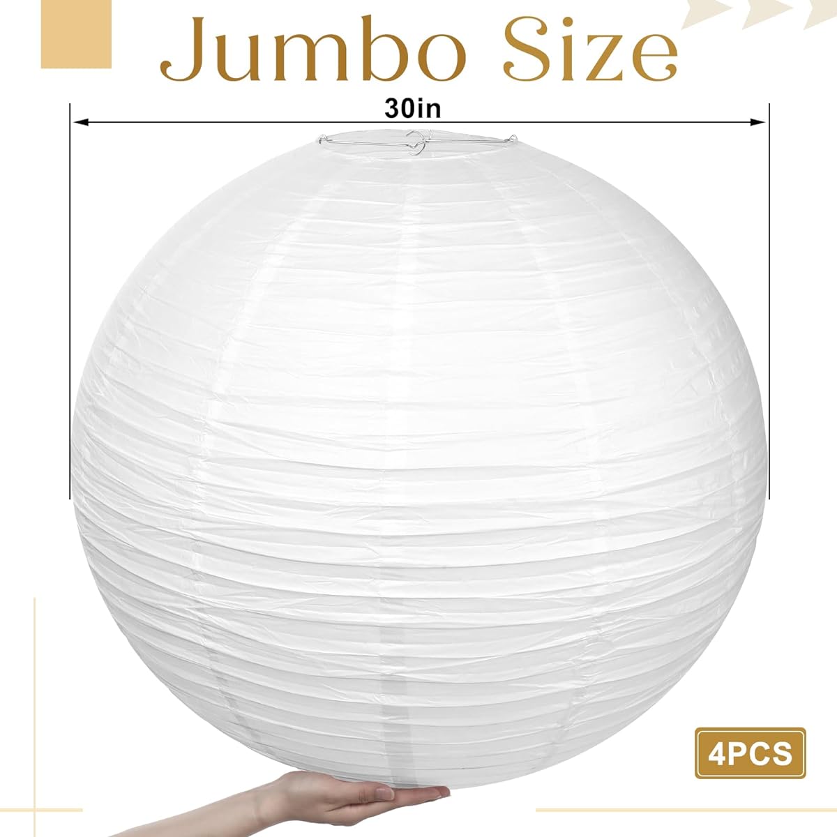 Woanger 4 Pieces 30 Inch White Jumbo Paper Lanterns, Extra Large Hanging Paper Lanterns for Weddings, Parties, Bridal Showers, Birthdays