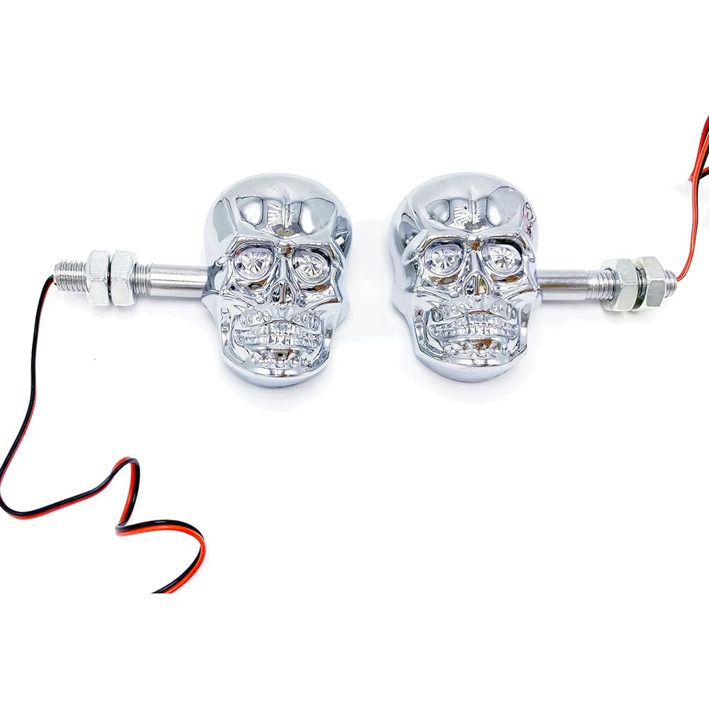 PerfecTech Motorcycle 10mm Screw Skull Head LED Amber Turn Signal Indicator Light (Chrome)