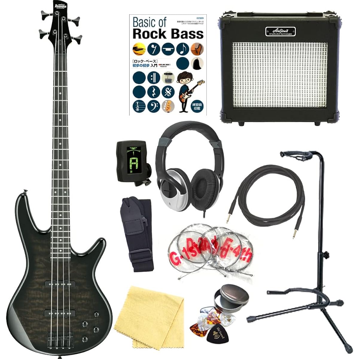 Ibanez GSR280QA TKS 4-string electric bass guitar for beginners, 13-piece set