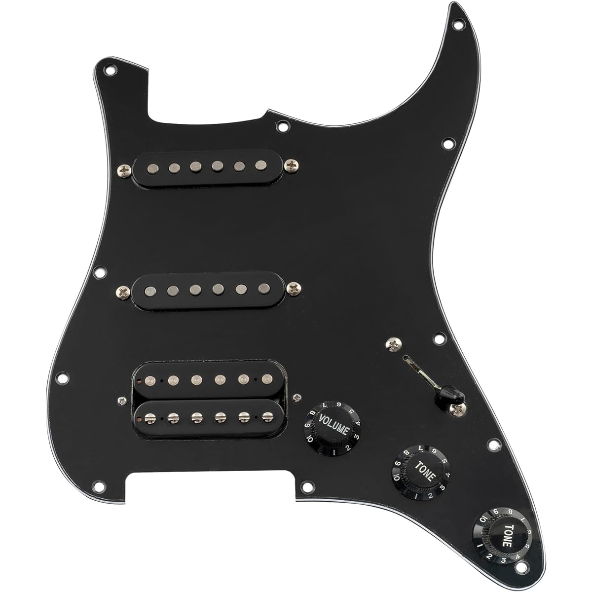 Musiclily Pro SSH Strat Prewired Pickguard with Artec Alnico 5 Pickup for ST Stratocaster Electric Guitar, Black 3P