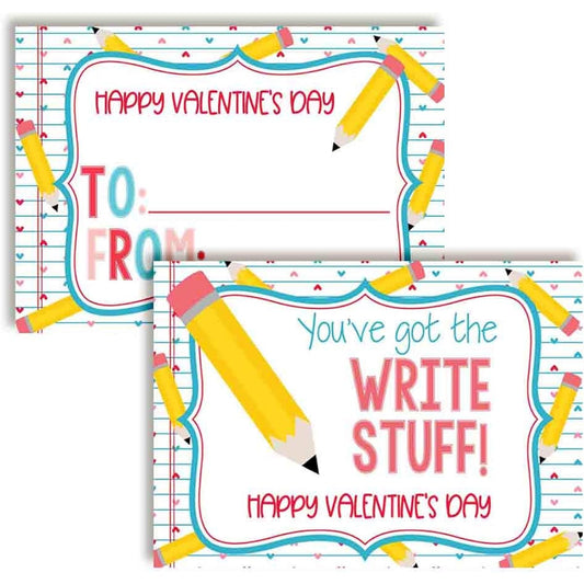 AmandaCreation You've Got The Right Stuff Pencil & Drawing Themed Valentine's Day Cards, Gifts for Friends and Classmates, 30 3.5" x 5" Fill-in Cards, No Envelopes