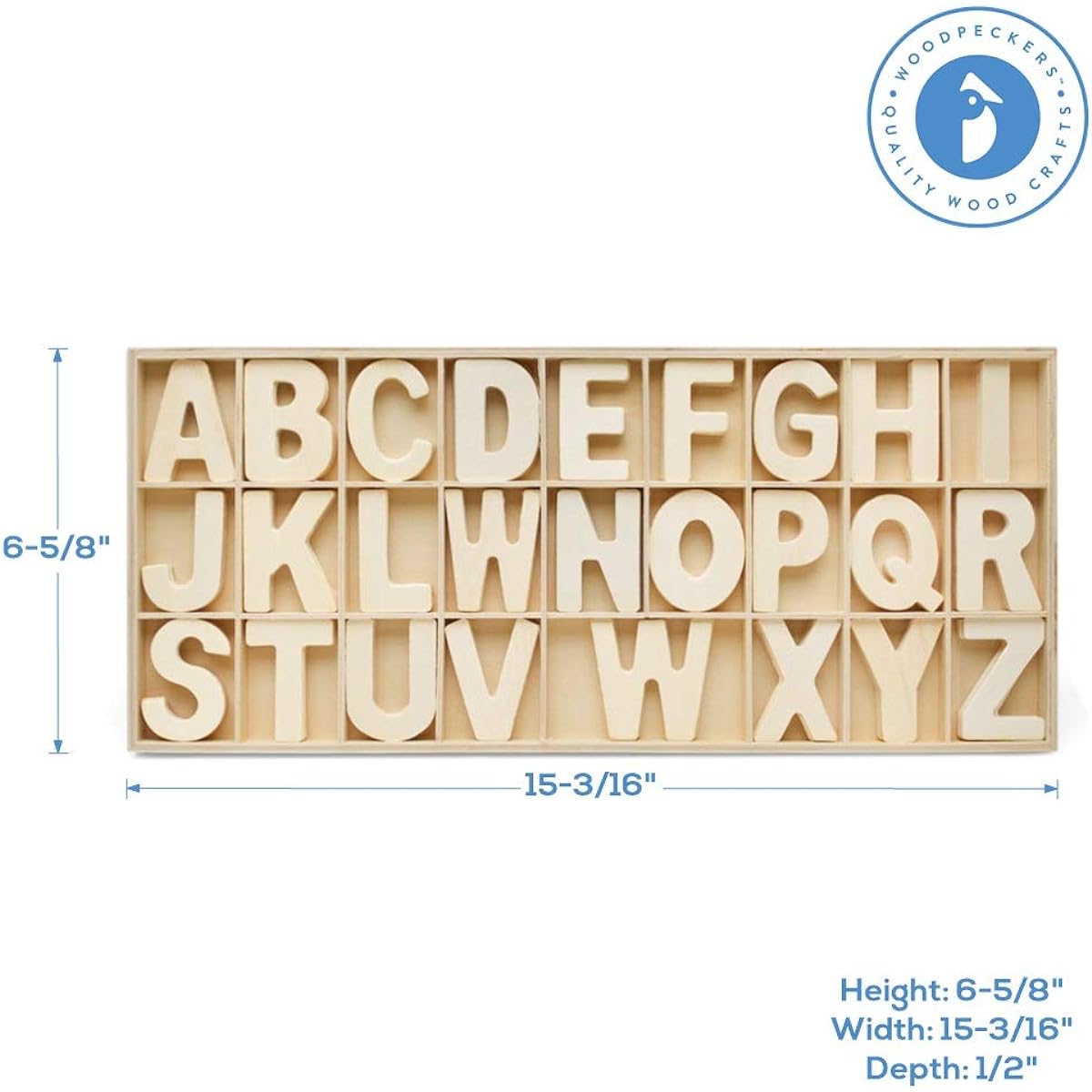 Woodpeckers Alphabet Letter Tray - 104 Piece Wooden ABC Letters - Unfinished Wooden Tray