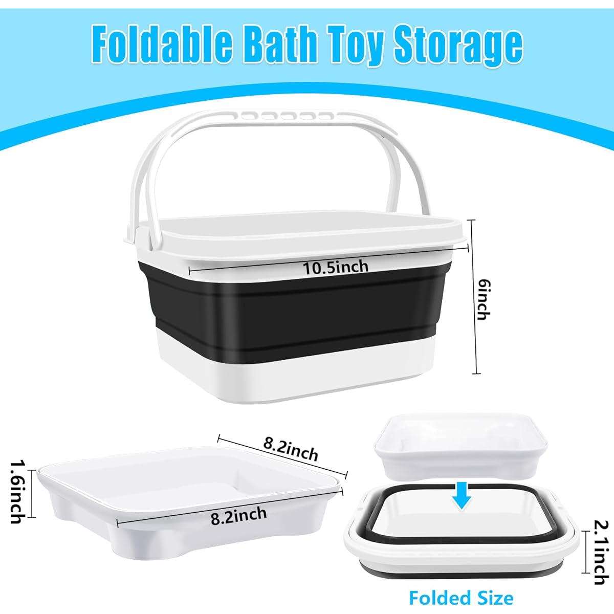 Bath Toy Storage, Foldable Bathtub Toy Holder Storage with Removable Base for Draining and Drying, Bathroom Shower Toy Holder, Baby Bath Toy Basket, Easy Storage