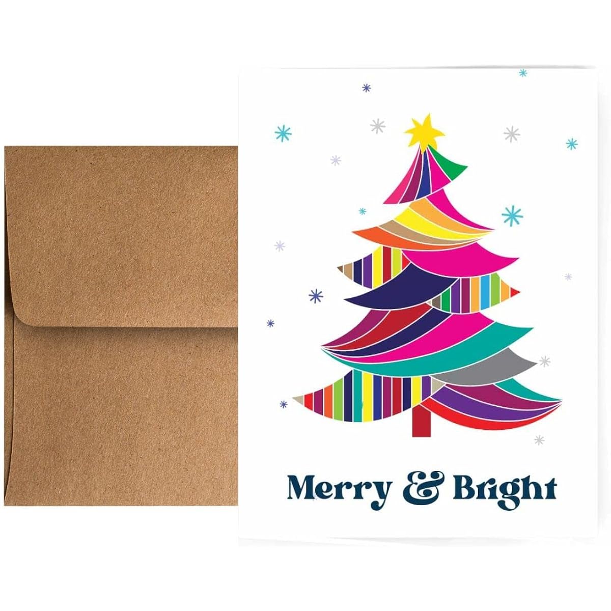 Paper Frenzy Colorful Christmas Trees Artistic Christmas Holiday Cards with Kraft Envelopes, Pack of 25