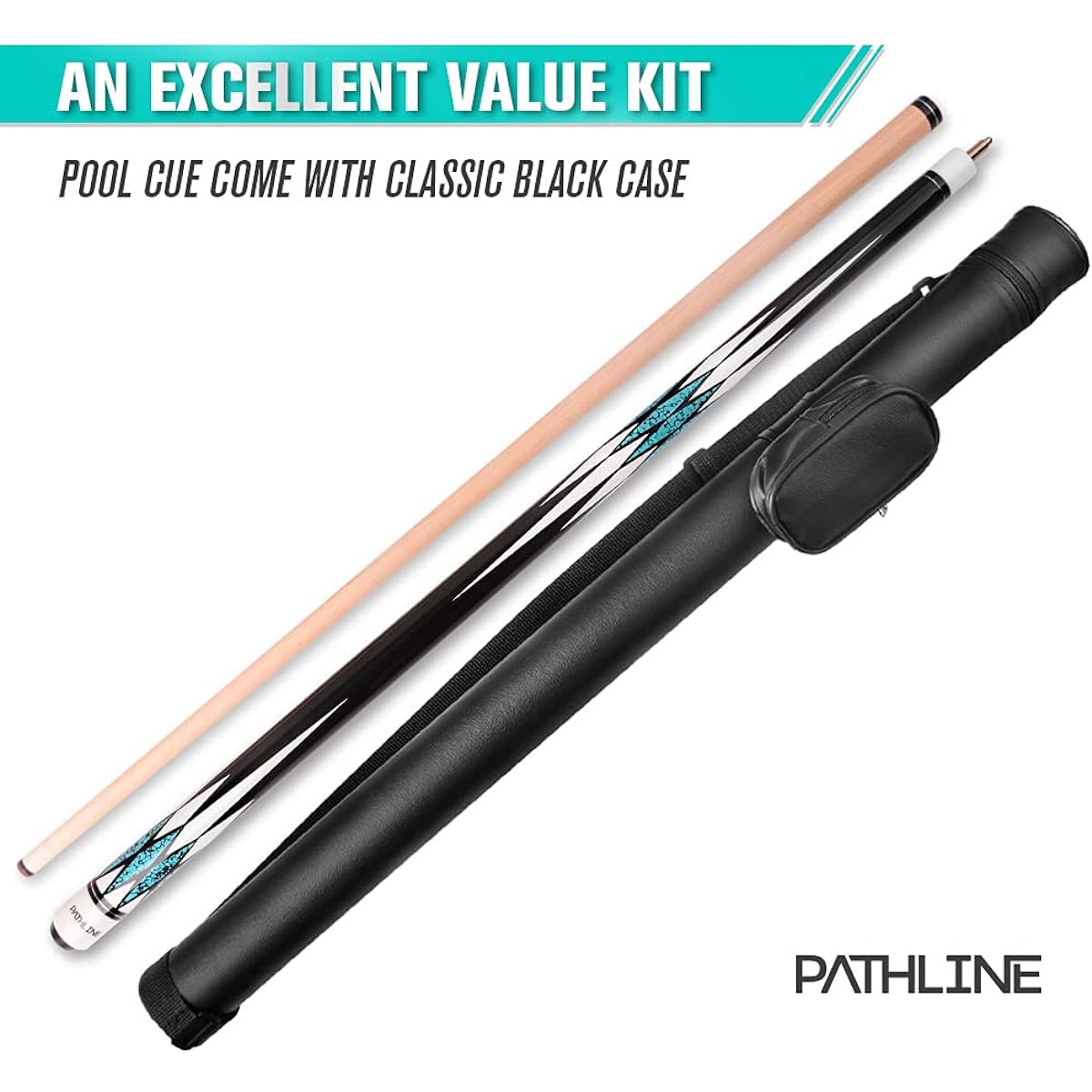 Pathline Pool Cue Kit - 58" Canadian Maple Billiard Pool Stick with Hard Black Case (18oz 19oz 20oz 21oz) (Blue Kit 18oz)