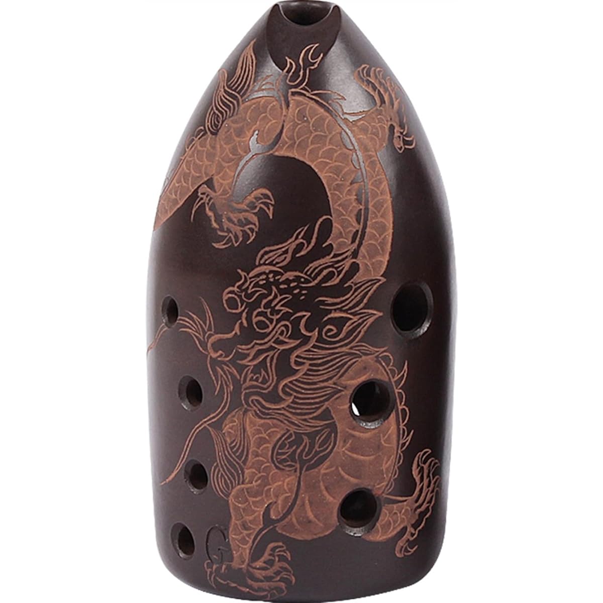 Double Cavity 9 Hole Pottery Xun Black Pottery Smoked and Fired Professional Playing Pottery Xun Wind Instrument (Black Transparent)