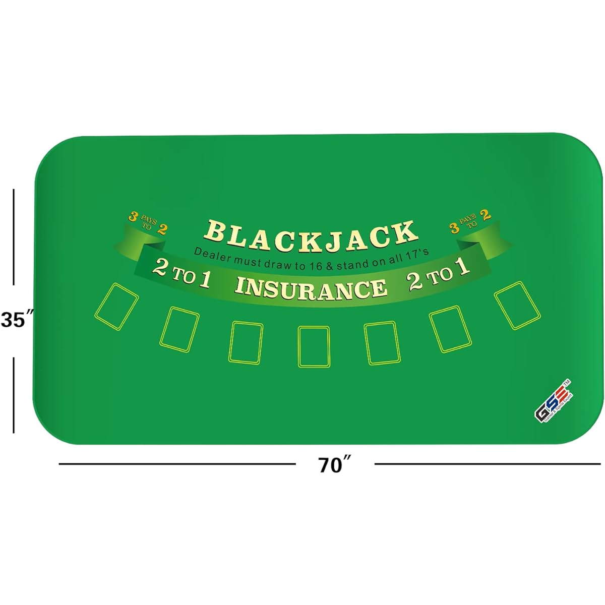 GSE 70" x 35" Portable Professional Casino Blackjack Tabletop Layout Mat with Carry Bag, Non-Slip Rubber Blackjack Layout Table Top Cover for Parties, Home Entertainment, Poker Game Night